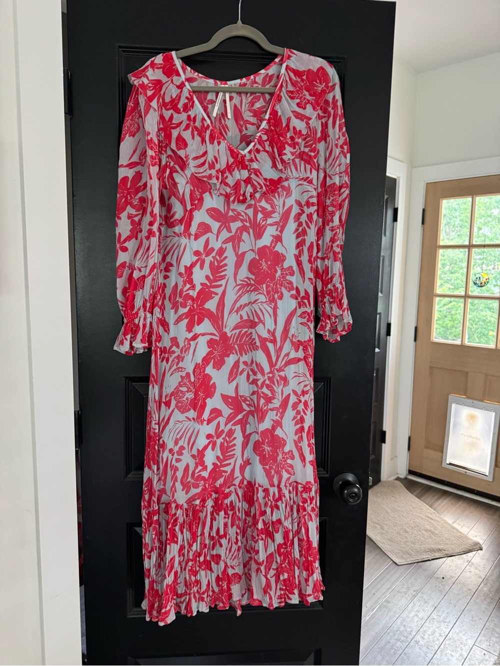 Anthropologie Pink Floral V‑Neck Midi Dress